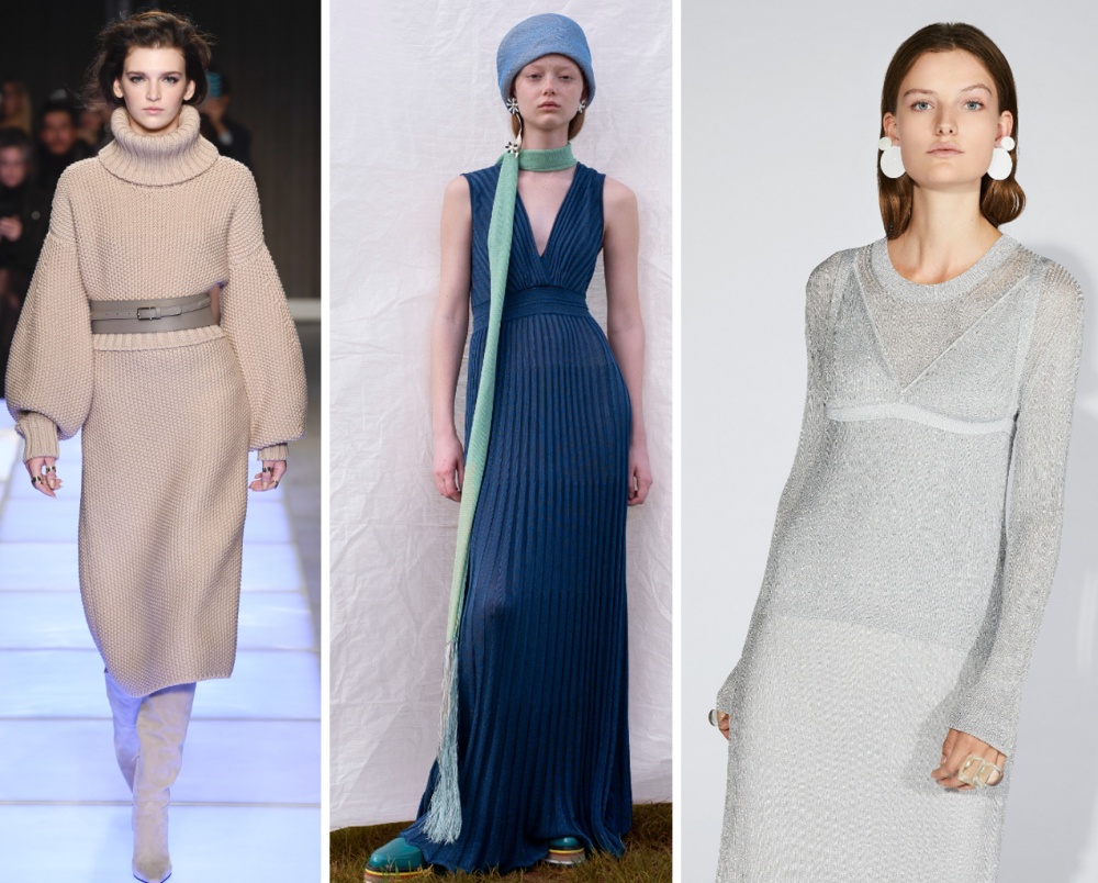 вязаные и трикотажные платья моделей с модных дефиле на 2019 год