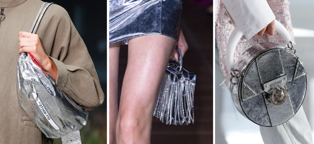 отделка или сама сумка из металлизированного серебра - модный тренд сумочной моды 2019 года