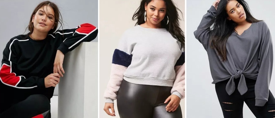 Пуловеры и джемперы для полных девушек в спортивном стиле