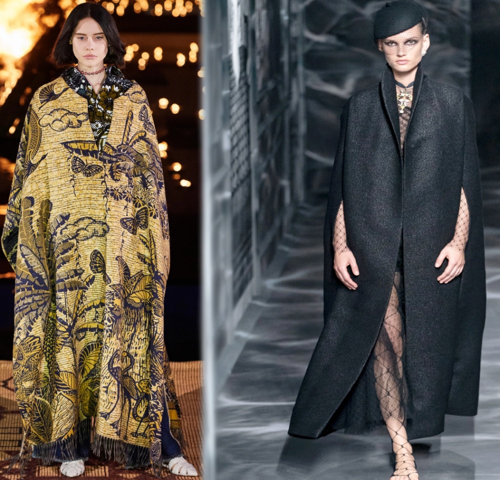 фасоны дизайнерских пальто для дам с лишним весом - пальто-пончо в стиле бохо и черное пальто макси в стиле кейп