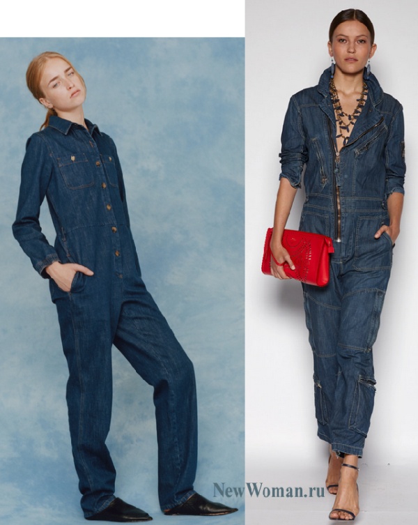 Модный джинсовый синий комбинезон 2016 в сочетании с аксессуарами