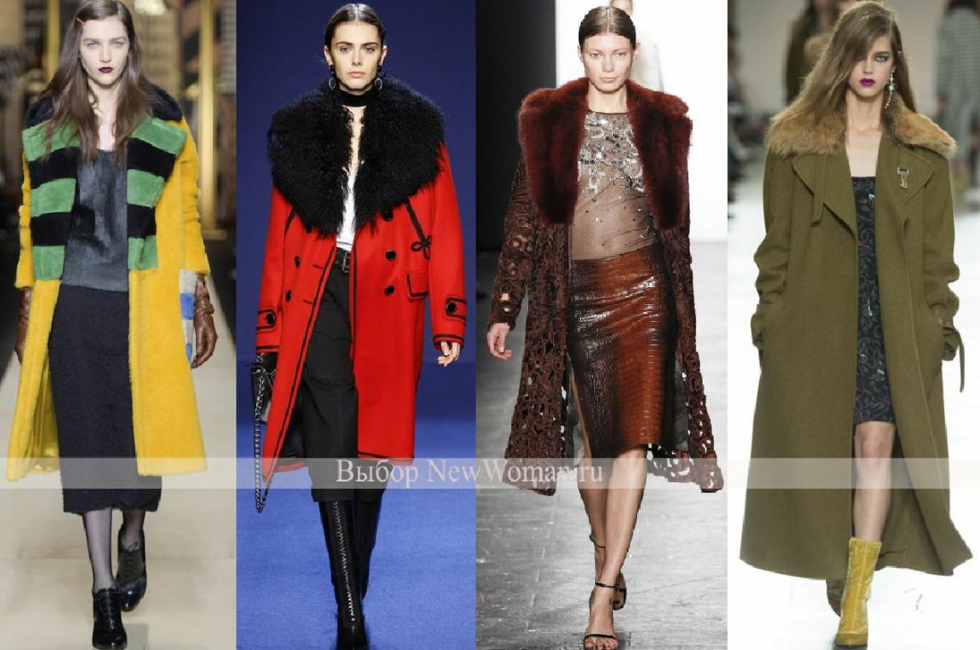 фото зимних пальто для женщин - желтое, красное, бордовое, хаки