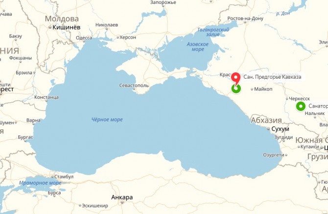 Карта где находится санаторий Предгорья кавказа в Горячих ключах Краснодарского края