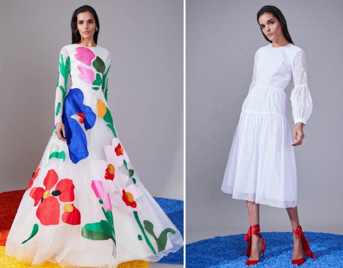летнее платье 2019 белого цвета - в цветах, однотонное