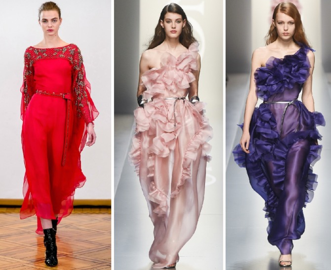 модные цвета платьев 2019 года - красный, розовый, фиолетовый