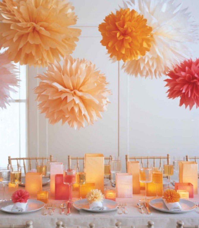 новогодний декор помещений для встречи нового года Свиньи - огромные желтые цветы-шары из бумаги