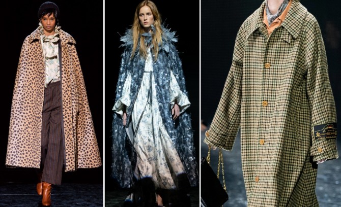 Фото женских пальто с модных показов на осень-зима 2019-2020 - кейп, леопардовый принт, удлиненный рукав, оверсайз, клетка