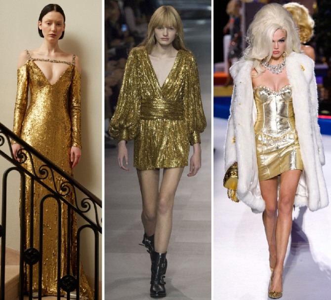 красивые новогодние платья из золотой ткани из коллекций 2020 года