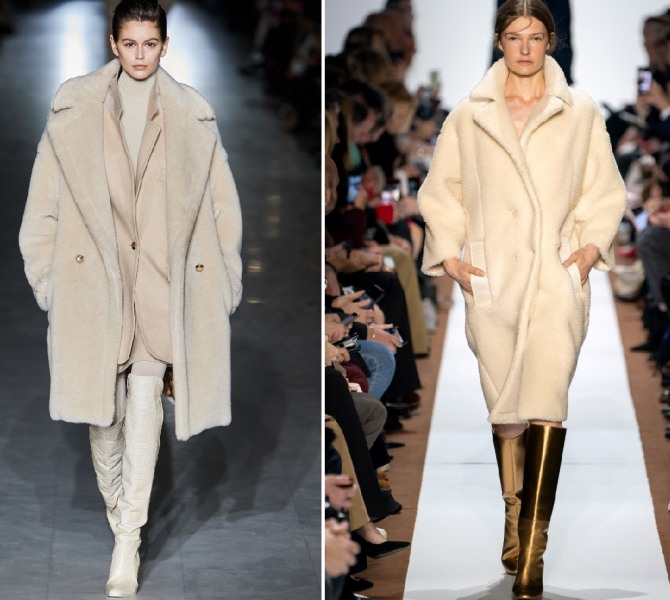 Элегантные модели светлых плюшевых пальто с модных показов на осенне-зимний сезон 2019 2020. 