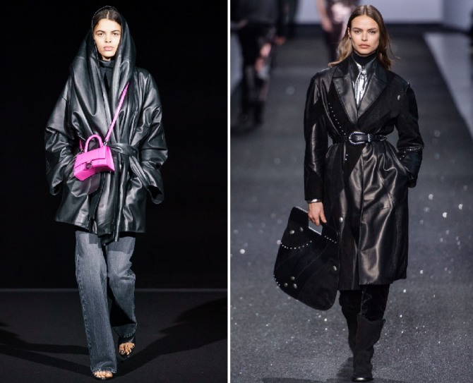 фото моделей осенних женских пальто 2019 из черной искусственной кожи