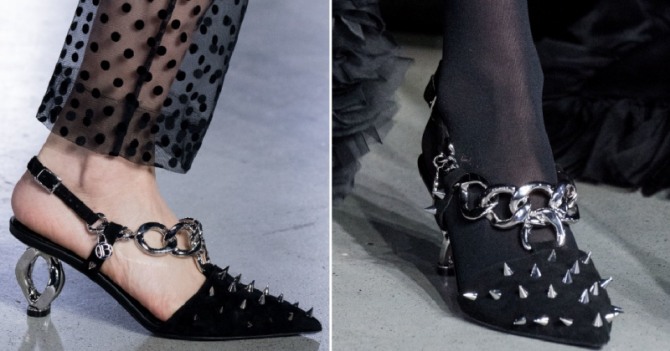 тренды обувной моды 2020, туфли и декор: металлические каблуки, шипы и цепи