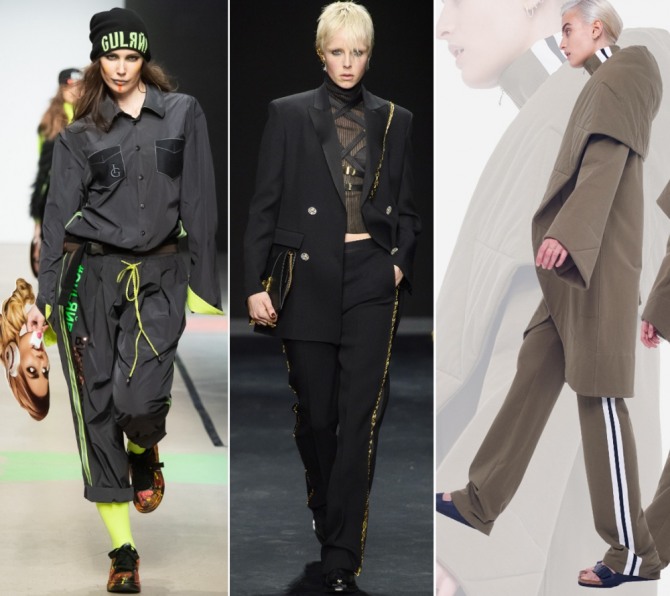 женские брюки осень-зима 2019-2020 с лампасами - полосами по бокам штанин