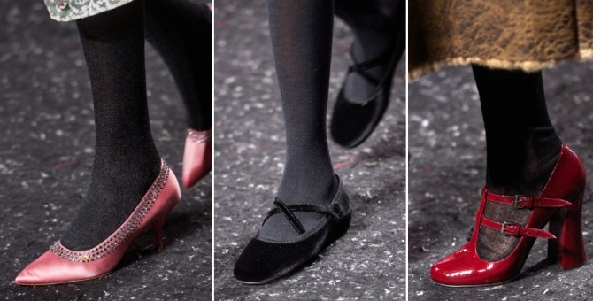 обувь 2020 года с модных показов - женские туфли на каблуке и без каблука от Miu Miu