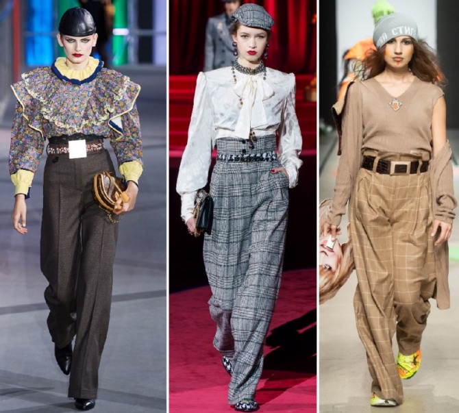 фото моделей женских брюк с завышенной талией с модных показов осень-зима 2019-2020