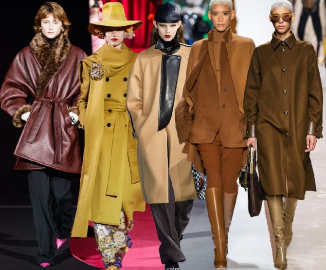 женские пальто осень-зима 2019-2020 пальто коричневого и горчичного цвета