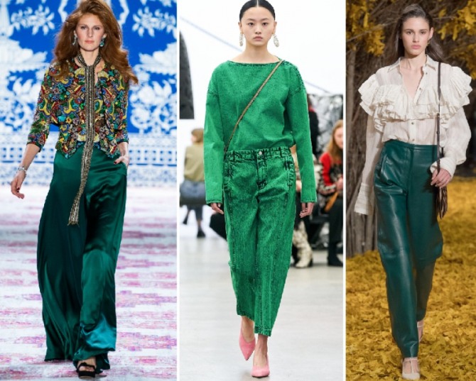 стильные брюки зеленого цвета - модный тренд женской моды осень-зима 2019-2020