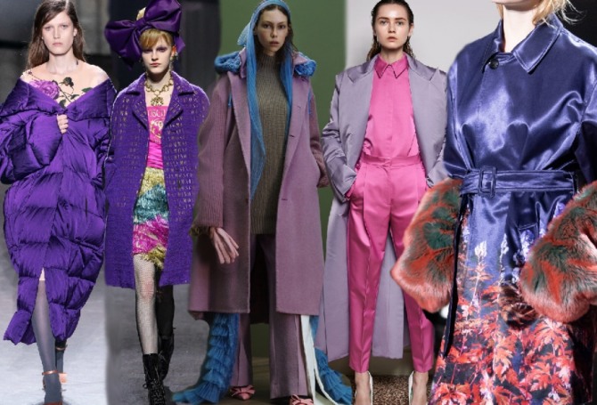 дизайнерские пальто осень-зима 2019-2020 фиолетовой и сиреневой гаммы