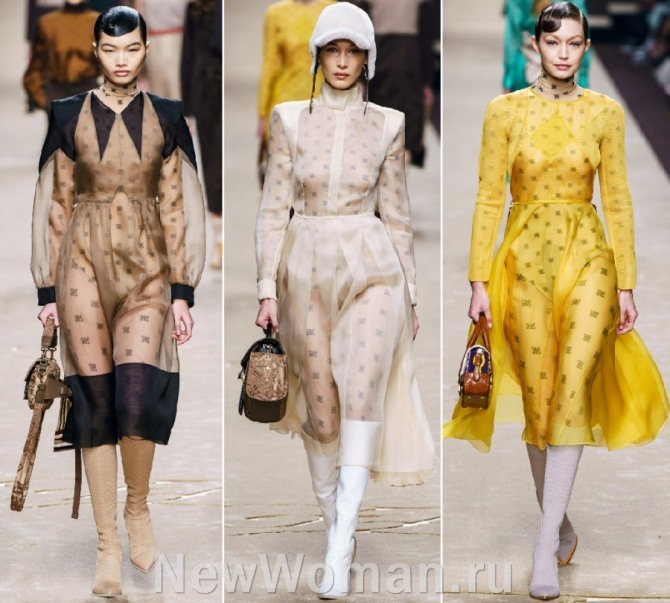 прозрачные платья-чехлы от Fendi осень 2020 года