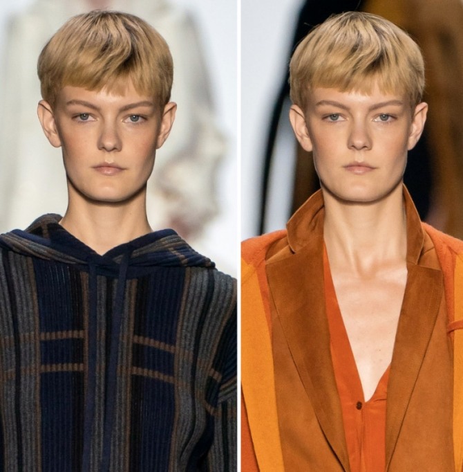 блондинка со стрижкой под мальчика - стильный вариант с модного показа осень-зима 2019-2020