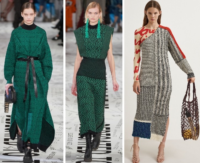 модные трикотажные платья макси 2020 года двухцветные и трехцветные от модного дома Stella McCartney