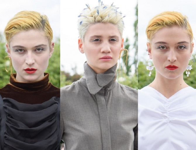 короткие женские стрижкт на рыжих и белых волосах с недели моды в Тбилиси