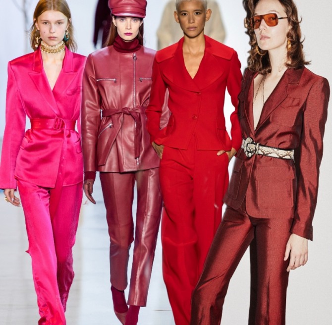 новинки брючных брендовых костюмов в красной цветовой гамме - фото