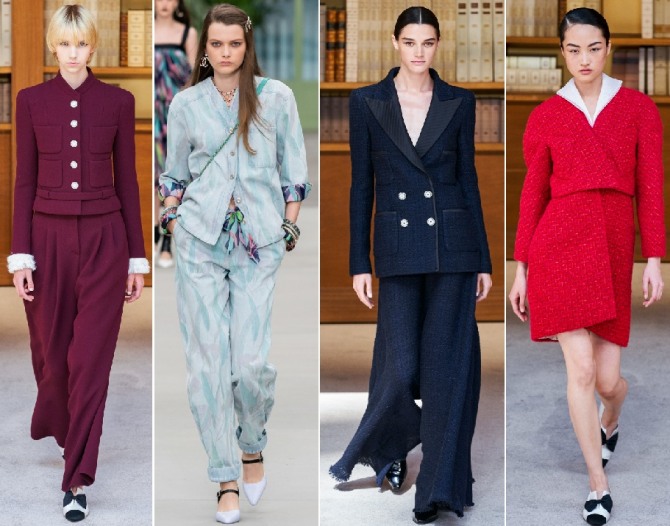 женские костюмы с брюками и юбкой от бренда Chanel на 2020 год