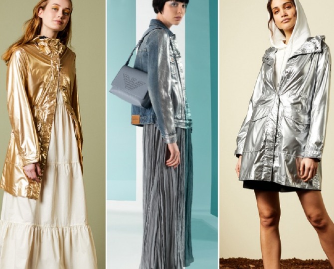какие куртки для девушек модные летом 2020 года - из металлизированной блестящей золотой и серебряной ткани