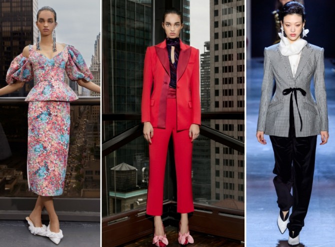 красивые и модные фасоны вечерних женских костюмов 2020 года - с юбкой и брюками
