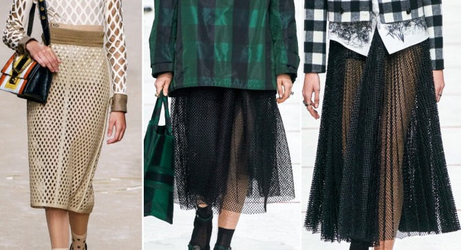 прозрачные юбки 2020 года из сетчатой ткани - бежевого и черно цвета