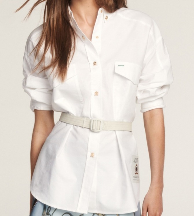 белая офисная деловая блузка навыпуск с поясом - с модных показов весна-лето 2020 года