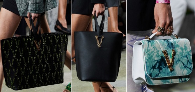 сумка-шопер, ведро и флэп из кожи - фото из коллекции Versace на весну-лето 2020 года