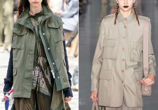 модные жизайнерские женские куртки сезона весна-лето 2020 в военном стиле - с крупными карманами