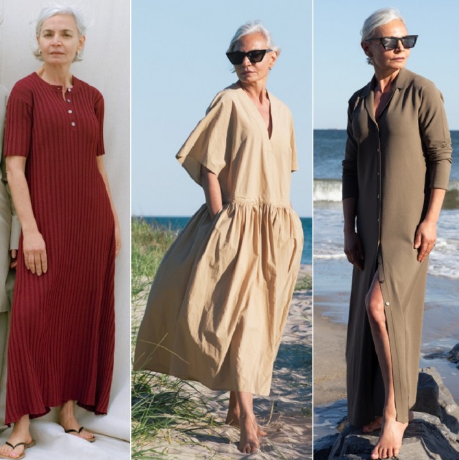 пожилая дама демонстрирует модные летние платья 2020 года