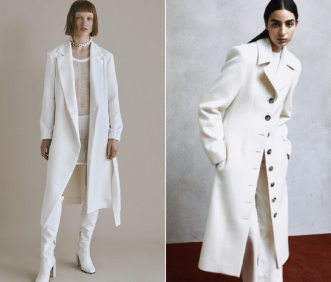 белые женские пальто прямого кроя на девушках - тренды весна 2020