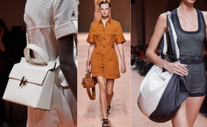 модные образы для девушек с подиума весна-лето 2020 с сумками от бренда Hermès
