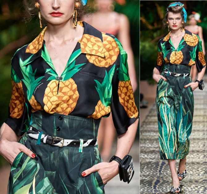 летняя блузка с коротким рукавом и тропическим рисунком в виде ананасов