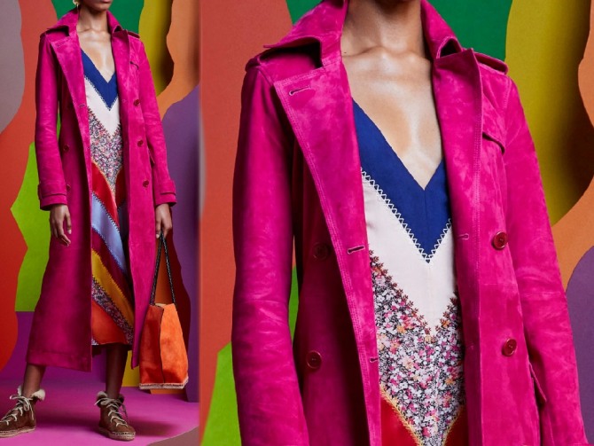 модное женское весенние пальто 2020 года малинового цвета из замши - с погонами и лацканами на рукавах, длина миди - фото из коллекции Altuzarra
