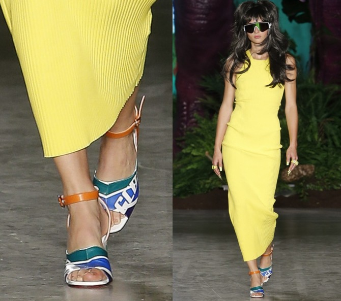 какие босоножки носить с желтым трикотажным платьем - идеи лето 2020 от стилистов модных домов