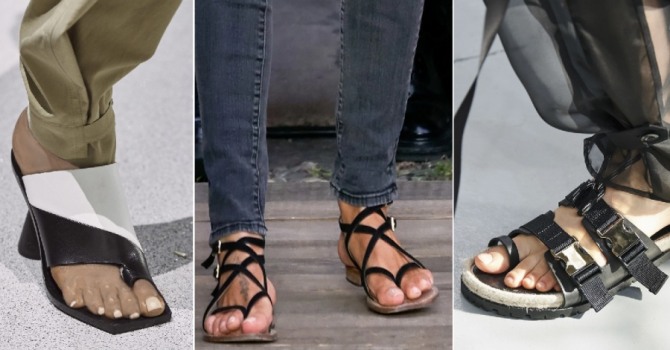 модные тренды летней женской обувной моды 2020 года - кожаная петля на большом пальце ноги