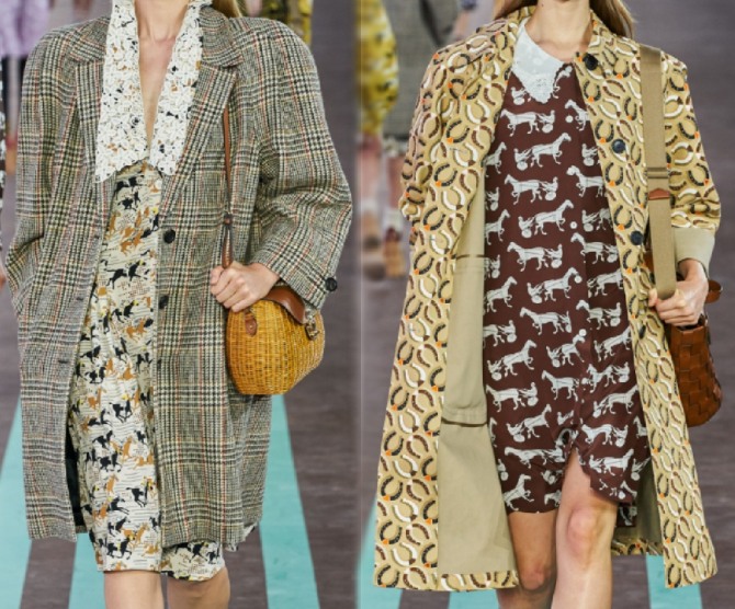 модели пальто до колена и чуть выше колена - тренды весенней пальтовой моды от Miu Miu (модный показ в Париже Весна-Лето 2020)