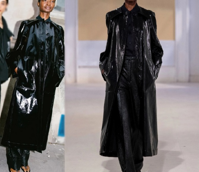 весенние пальто 2020 года из черной блестящей кожи от бренда Lemaire