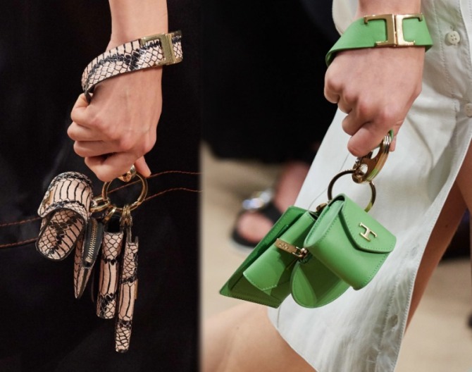 сумки малютки по четыре в одной руке - модная тенденция от бренда Tod’s с подиума весна-лето 2020 года