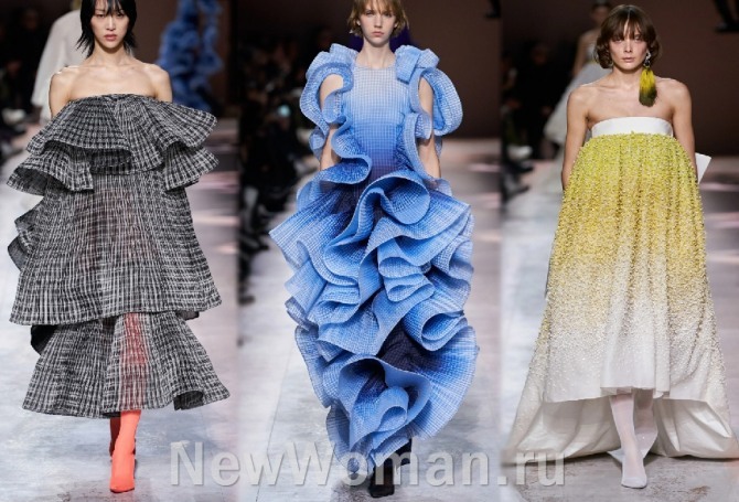 вечерние платья 2021 года со срезанными плечами и с воланами - от модного дома Givenchy (кутюрная коллекция)