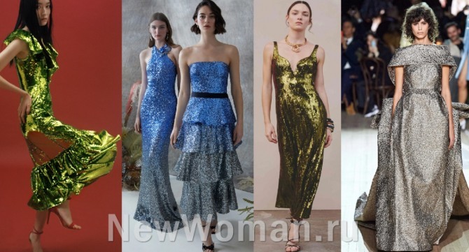 новинки с последних модных показов - новогодние платья из металлизированных тканей и материалов с металлическим блеском - фото с подиума