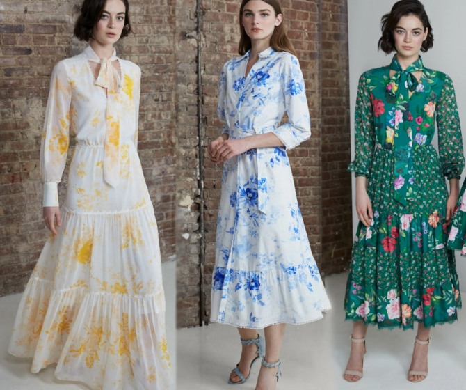 весенние модели платьев 2021 года с длинным рукавом и цветочным рисунком - фото с модных показов