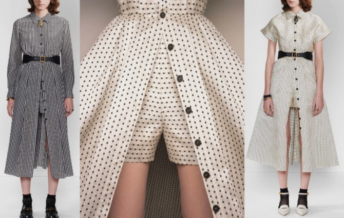 модный тренд 2021 года - платье с расстегнутой застежкой-планкой поверх шорт