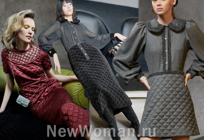 фото модных платьев из стеганой ткани с модных показов на 2021 год в столицах мировой моды