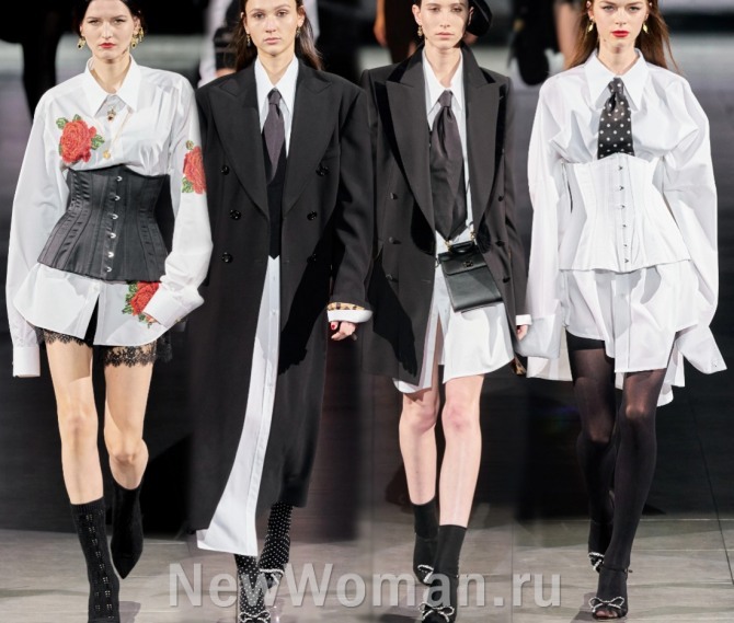деловые палатья-рубашки белого цвета - модный тренд на весну и лето 2021 года от бренда Dolce & Gabbana