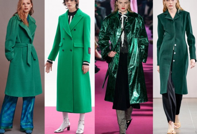 пальто для женщин зеленого цвета на сезон осень-зима 2020-2021 - фото с модных показов